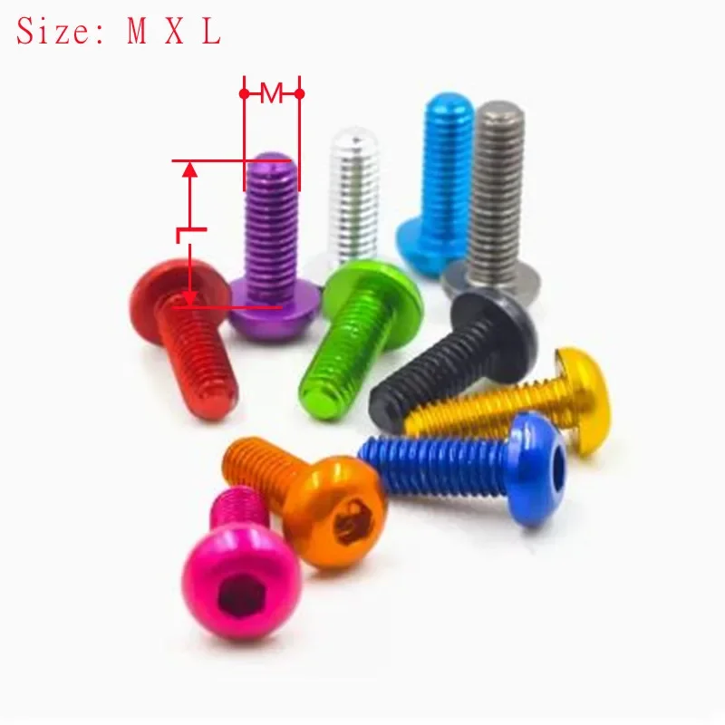 Aluminum Button Head Screw 10pcs iso7380 M3 M4 M5 M6*5/6/8/10/12/16/20/25 colourful Aluminum hex socket round head screw