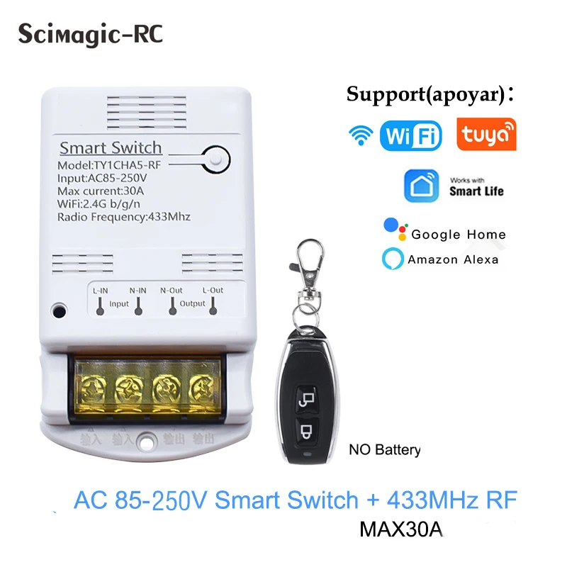 

Tuya WiFi 30A 4000W модуль выключателя беспроводного реле Smart Life APP пульт дистанционного управления для умного дома выключатель высокой мощности