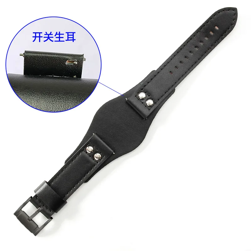 Genuine Leather Pebble Grain Watch Strap - 20/22mm Vintage Retro Men's Bracelet