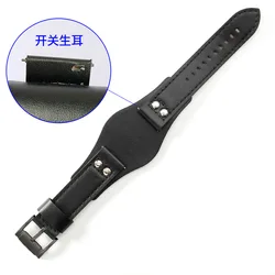 Genuine Leather Pebble Grain Watch Strap - 20/22mm Vintage Retro Men's Bracelet - 20mm (Black - B - B Clasp)
