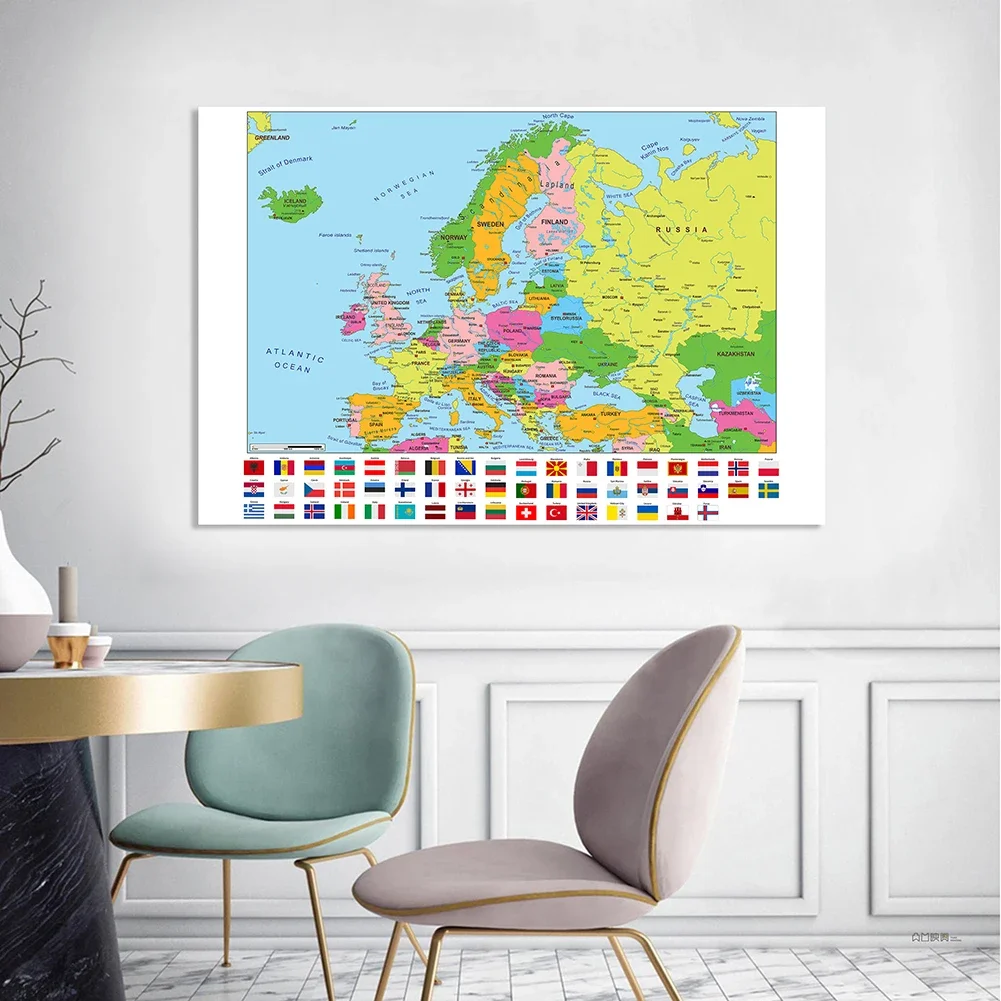 The Europe Map 150*100cm Non-woven Canvas Painting Vinyl Large Poster Wall Hanging Picture Home Decoration School Supplies