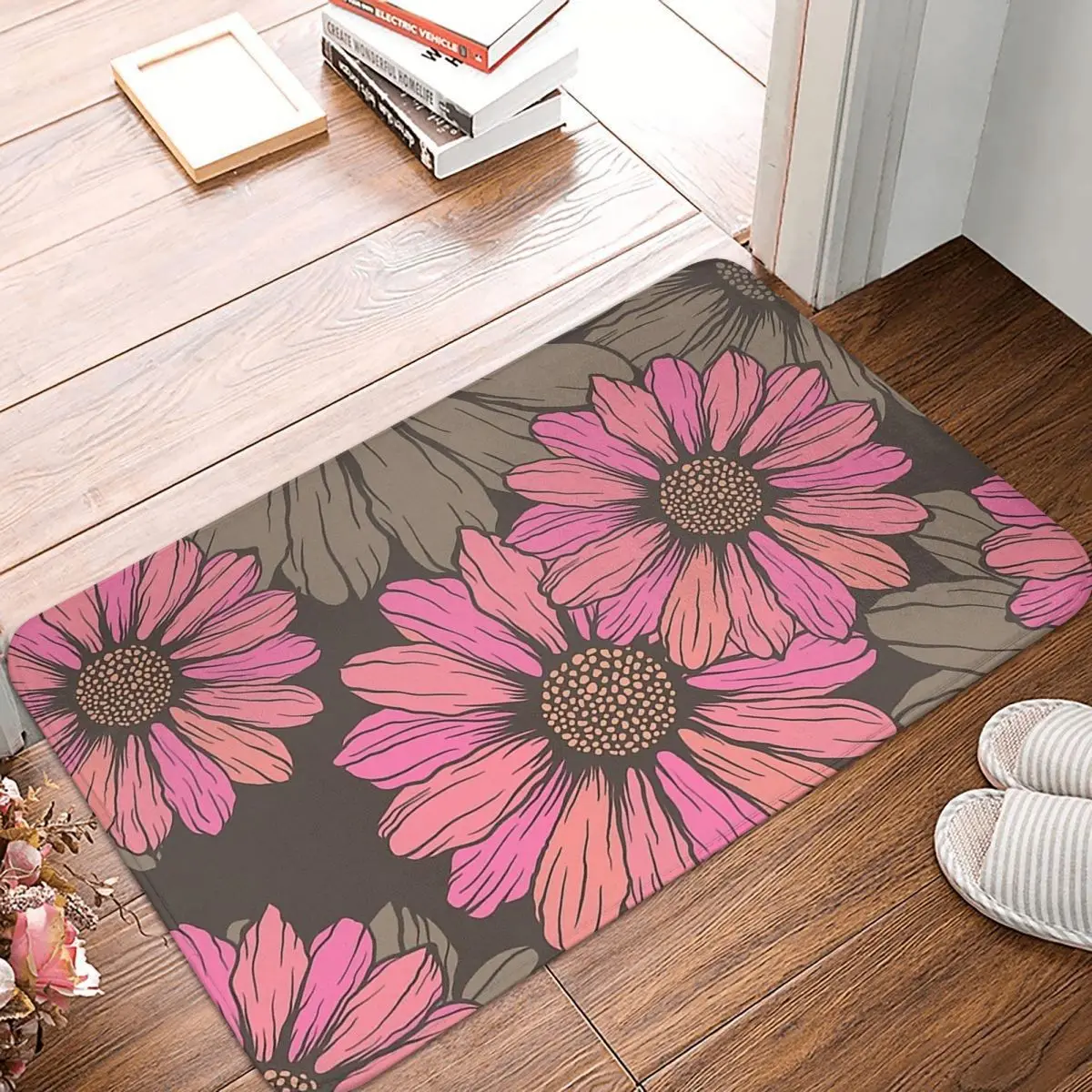BohoFlowerBedroomMatPinkFlowersBohoDoormatFlannelCarpet