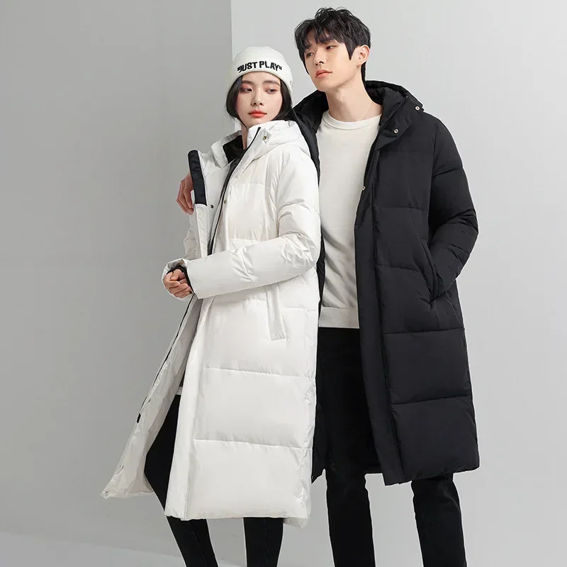 Mid Length Down Jacket Coat for Men's Winter Fashion Label Fashion Jacket for Men's Knee Length White Duck Down Jacket Couples
