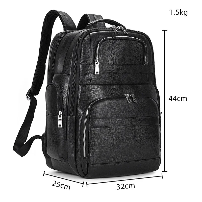 Business Men Real Cow Leather Big Rucksack 17 inch Laptop Backpack Travel Shoulder Bag Hidden USB Interface Bags Boys Schoolbag 2