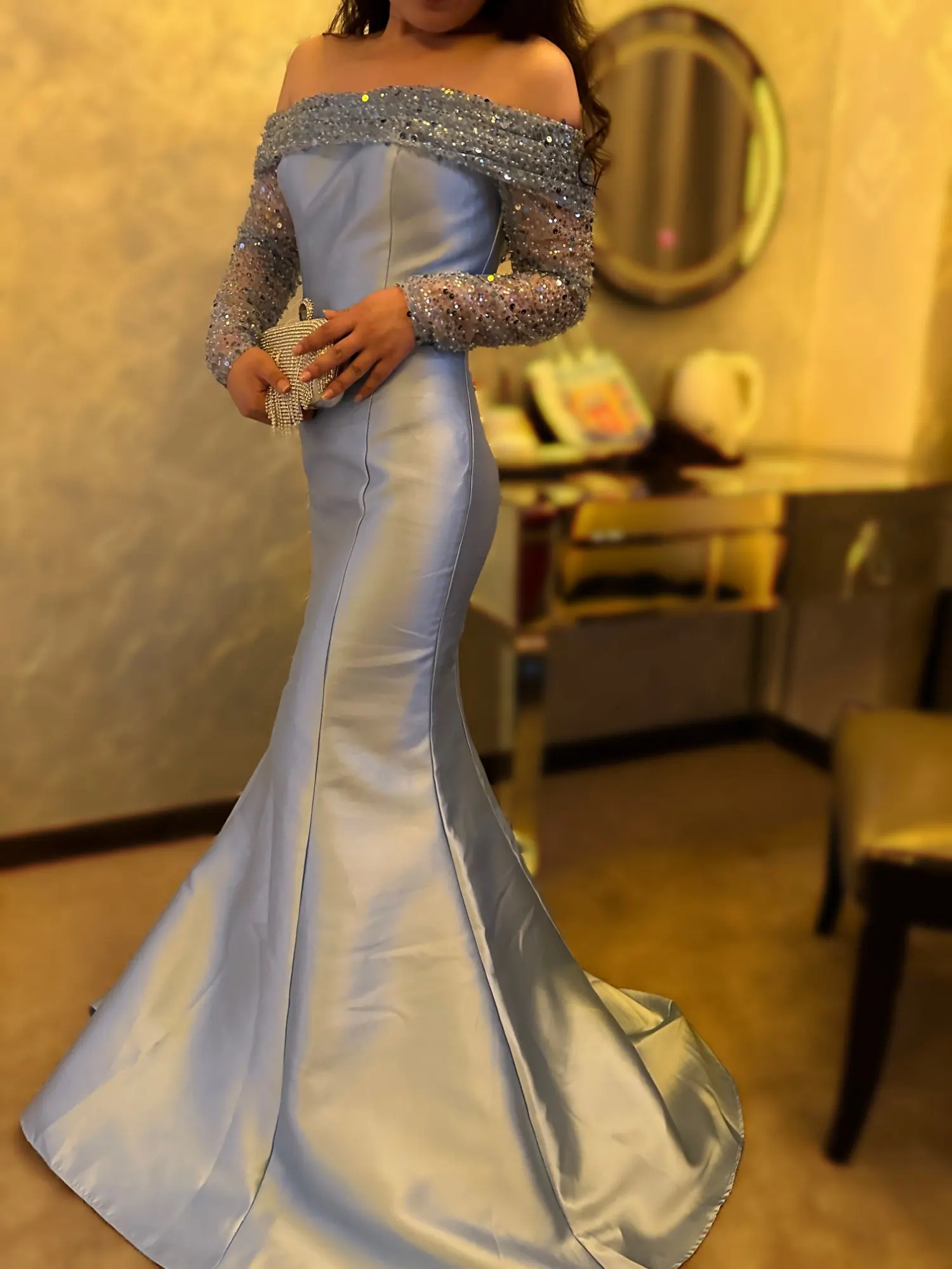 Elegant Off The Shoulder Blue Evening Dress    fg2641 main image 0