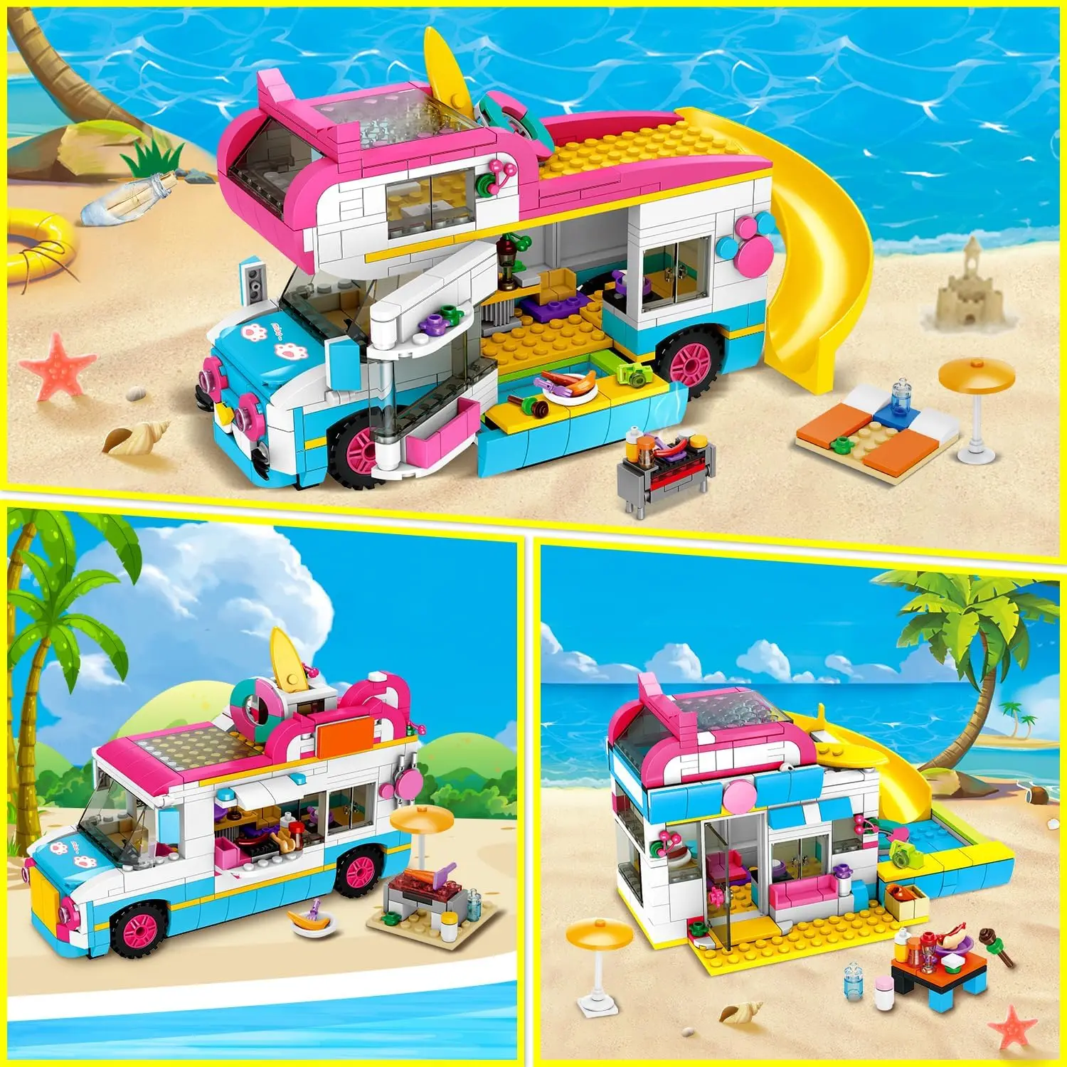 HOGOKIDS Girls Camper Van Building Kit 3-in-1 Beach Camping