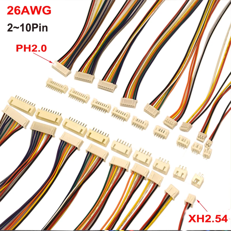 

10Set JST PH2.0 XH2.54 Male Female Plug Connector 2.0MM 2.54MM Pitch JST/PH/XH With 20cm Wire 2/3/4/5/6/7/8/P Pin Cable Terminal