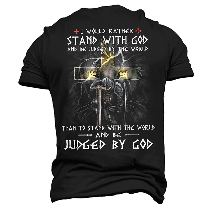 

2022 Summer Men's Crucifix T Shirt 3d Printed Letter Short Sleeve Cross Oversized Tops Tee Shirt Man Clothing Jesus Christ Tops
