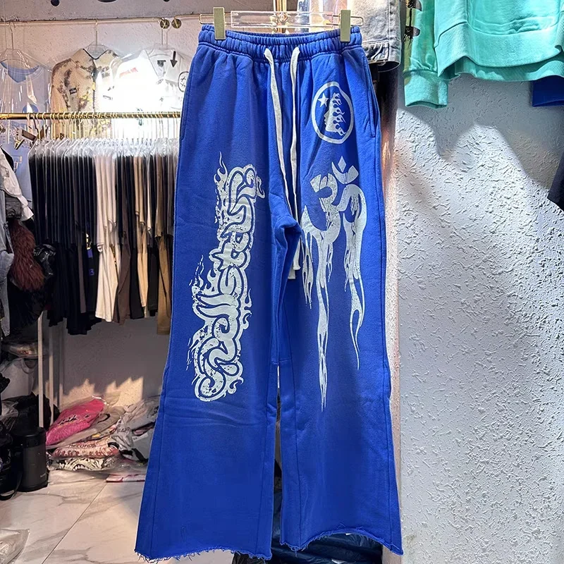 

Y2K Hellstar Raw Edge Letter Graffiti Print 1:1 High Street Drawstring Sports Casual Cotton Pants