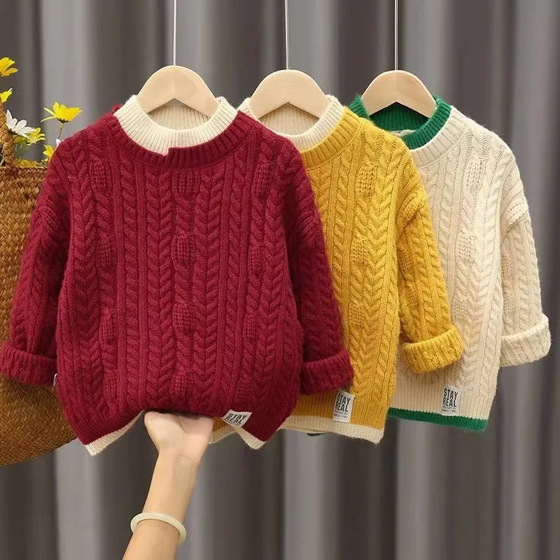 

2023 Korean Autumn Winter Junior Girl Sweater Pullover Elementary Girl Thicken Warm Knitted Tops School Girl Kintwears Tops