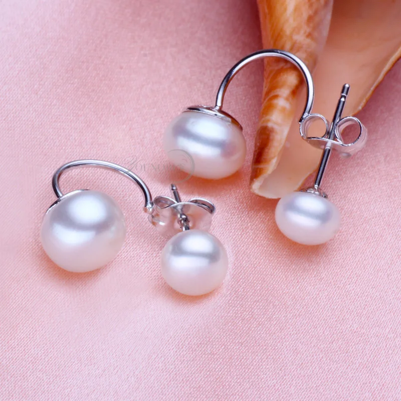 Echte natürliche Doppelperlen-Ohrringe aus 925er Silber, weiße schwarze Süßwasser-Ohrstecker mit Perlen, Ehefrau, Geburtstag, Jahrestag, Geschenk – Detail 3