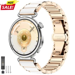 Elegant 18mm Ceramic & Stainless Steel Watch Band - Sleek Metal Bracelet - 18mm (Rose Gold)