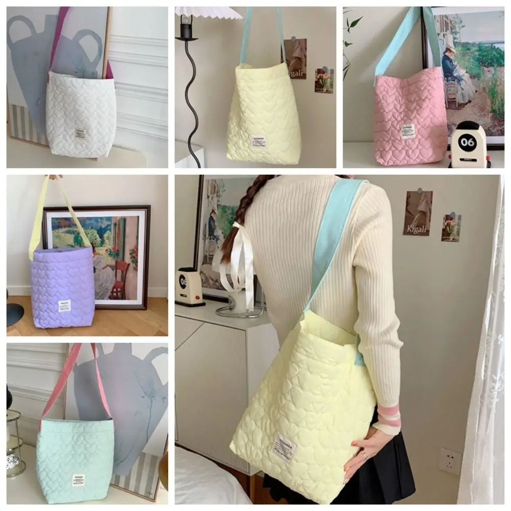 

Cotton Quilted Canvas Bag Casual Large Capacity Heart Cloth Shoulder Bag Shopping Bag Portable Tote Bag Students