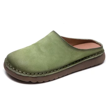 2.5cm 2025 Suede Cow Genuine Leather Fashion Retro Women Slippers Sandals Slip on Shoes Loafer Flats Elthnic Summer Comfortable 1