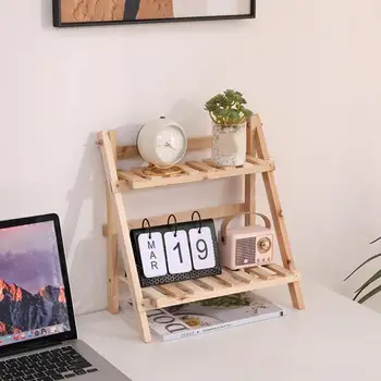 Scaffale da Scrivania in Legno a 2 Livelli, Organizzatore Pieghevole per Libri, per Ufficio e Studio