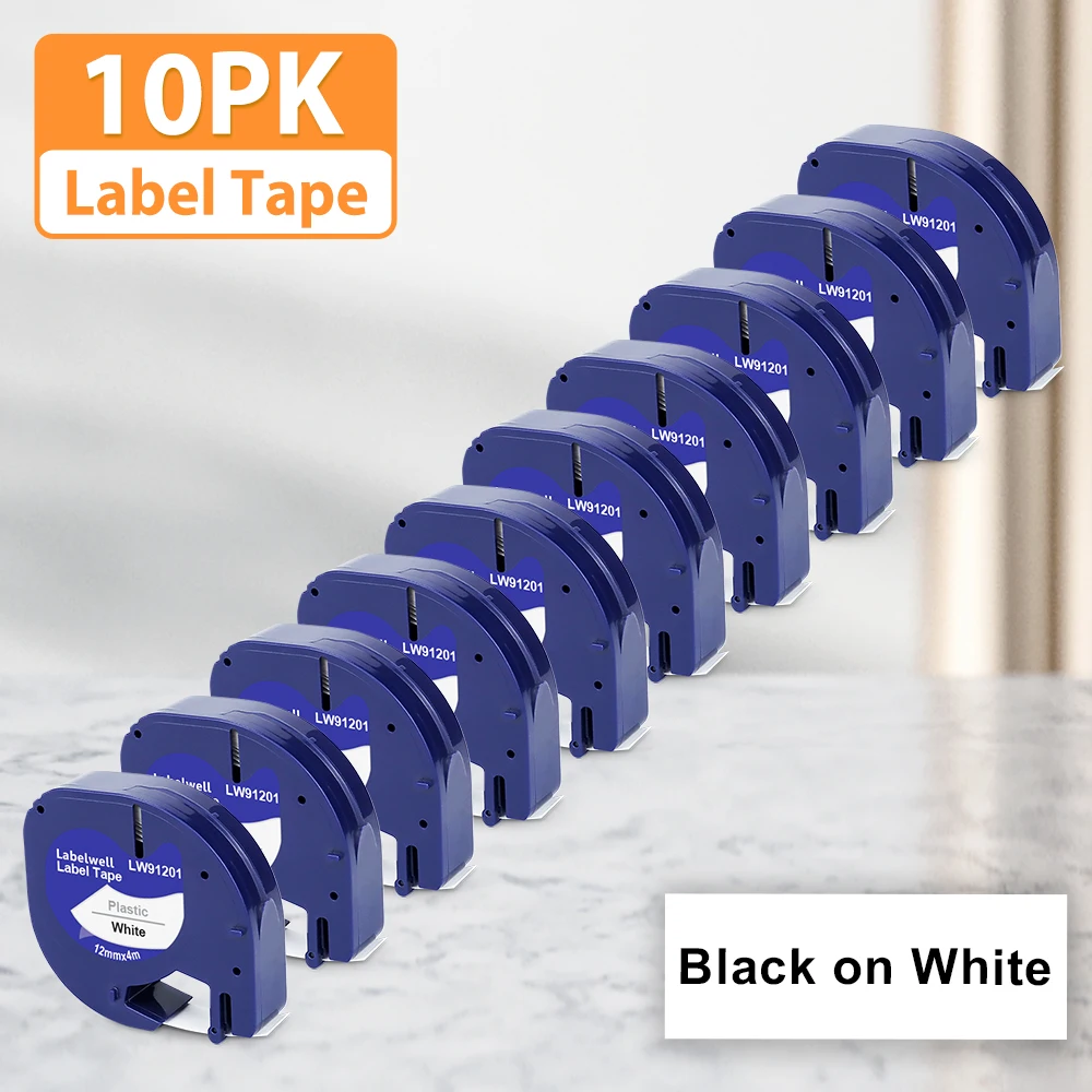 

10PK 91201 совместимый с Dymo LetraTag 91201 12267 91202 91203 91204 91205 12 мм лента для маркировки для Dymo LetraTag LT-100H Maker этикеток