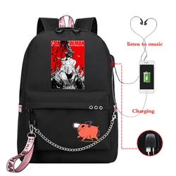 Hot Manga Chainsaw Man School Backpack Bag Usb Charging Designer Backpack Fashion Chainsaw Man Anime Cute Backpack for Girls