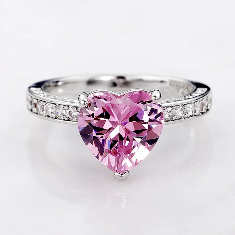 Engagement rings Luxury Solitaire Women Heart Engagement Rings Pink Cubic Zirconia Proposal Rings For Girlfriend Anniversary Gift jewelry rings