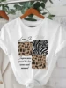 Letter Leopard Pattern Print Casual Summer Women's Versatile Short Sleeve T-Shirt Women Clothing Vintage Clothes Y2k Top