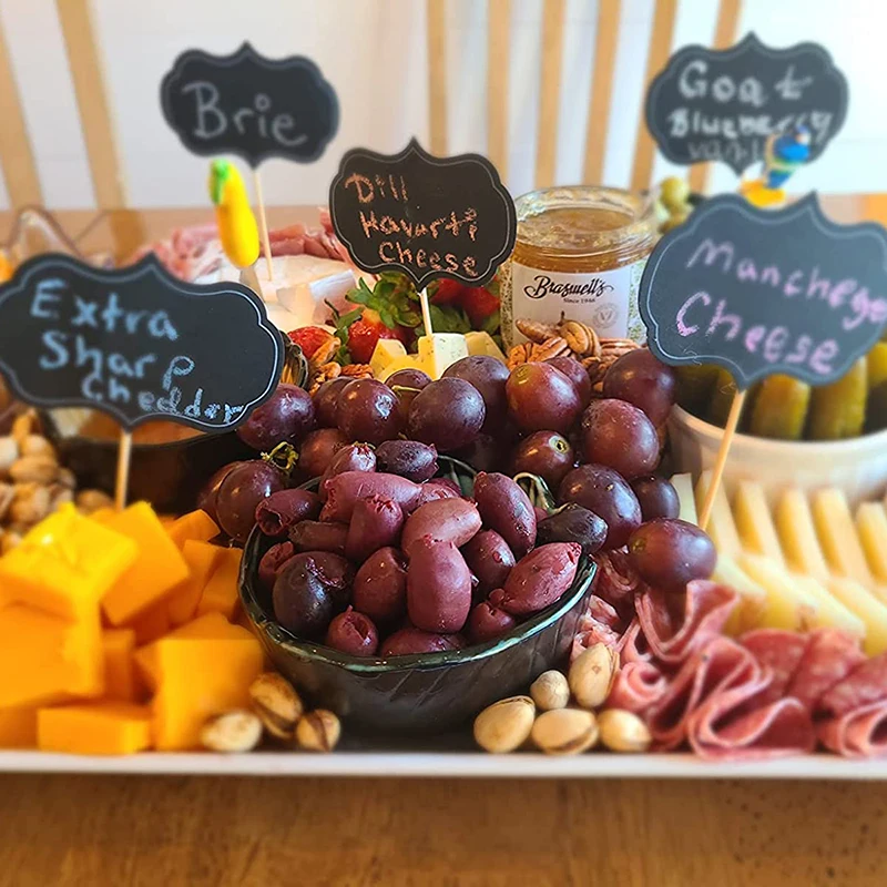 24 stücke Mini Tafel Pappe Nachricht Schiefer Flagge Marker Für Charcuterie Bord Buffet Etiketten Lebensmittel Tags Leere Zahnstocher Flaggen – Detail 7