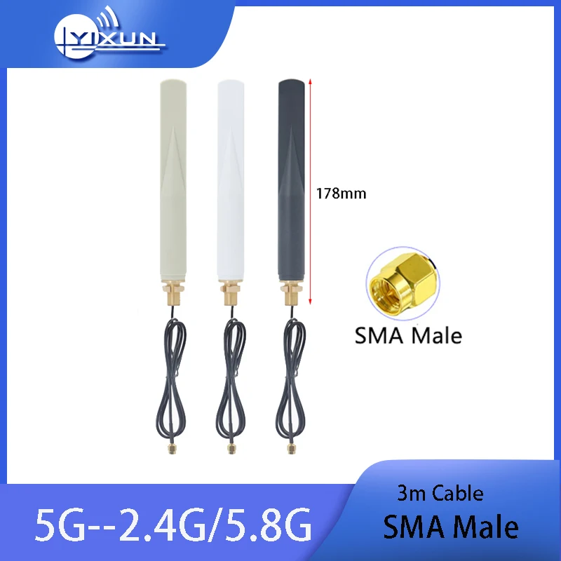 

2.4G 5.8G 5G Outdoor Waterproof Omni Antenna WIFI Signal Booster 3G 4G LTE Long Distance Amplifier SMA Male 3m Cable