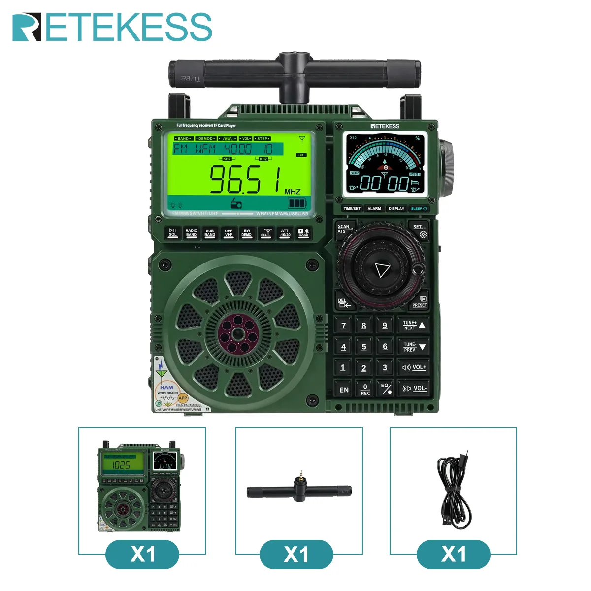 Retekess TR110 Rádio Portátil SSB Receptor de Banda Completa NOAA