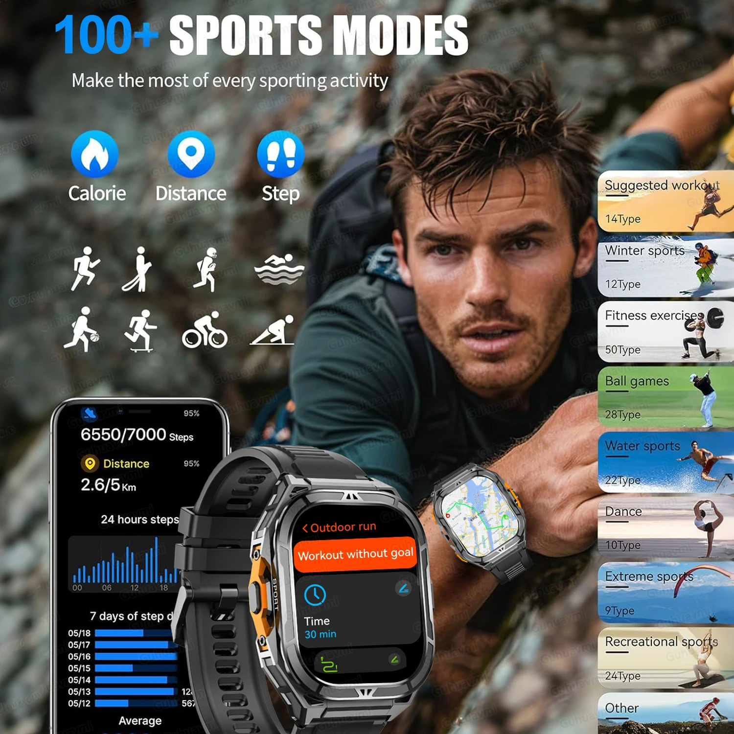 Military Grade GPS Beidou Men Adult Smart Watch 1.96-inch Large Screen Compass 10ATM Waterproof Bluetooth Call Sports Smartwatch
