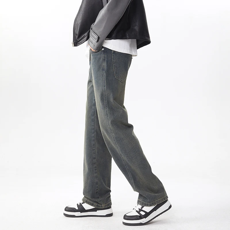 Washed Fashion Brand High Street American Hip Hop Straight Jeans Classic Retro All-Match Fashionable Loose Jeans Men's Gray