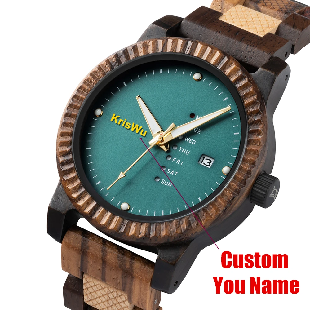 Customized Men's Watch BOBO BIRD Wooden Quartz Watch Week & Date Display With Wooden Gift Box Dropshipping
