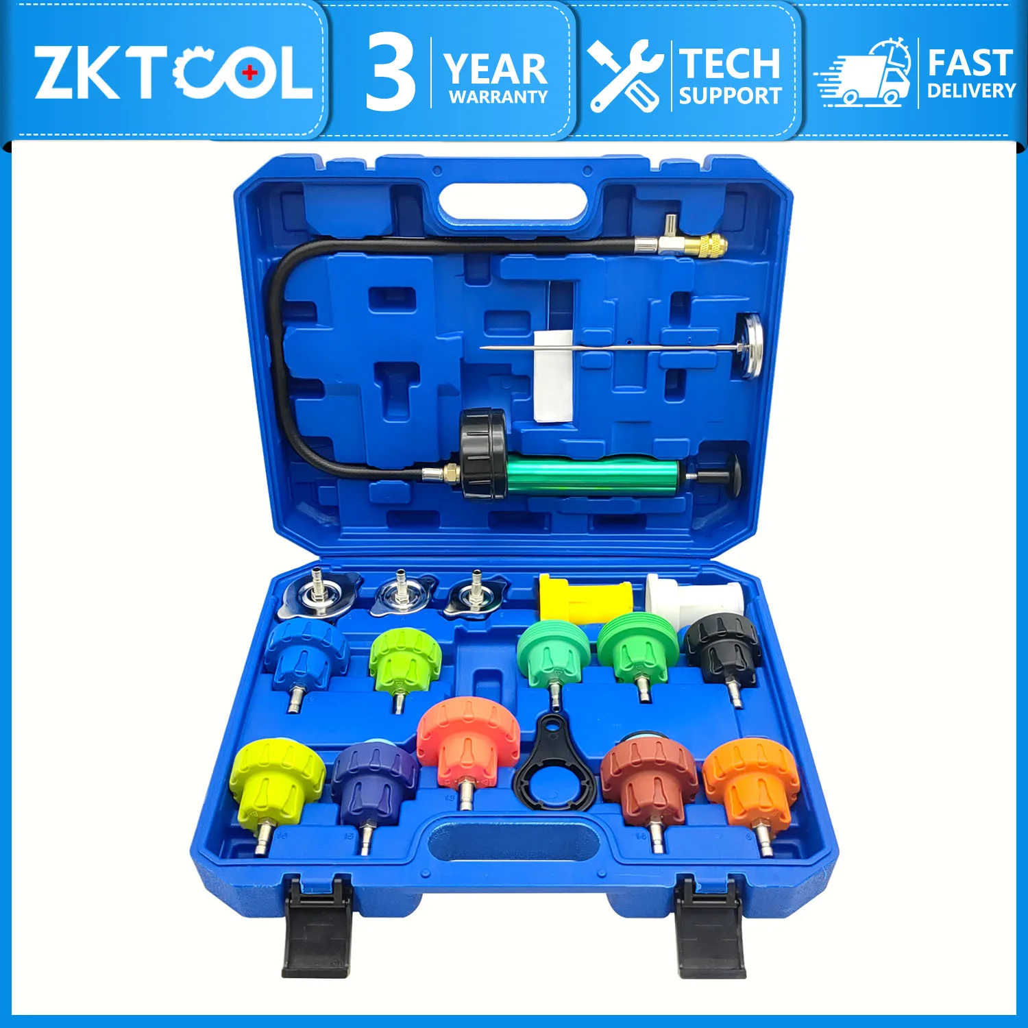 ラジエーターポンプ圧力テスターキット,車両冷却システム,水タンク漏れテスト,18個