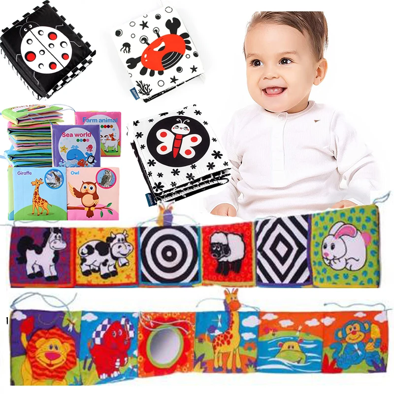 Libro Espejo Plegable En Blanco Y Negro Para Bebé De 0 A 12 Meses | Juguete Sensorial Con Mordedores De Silicona | Estimulación Temprana Para Tummy Time