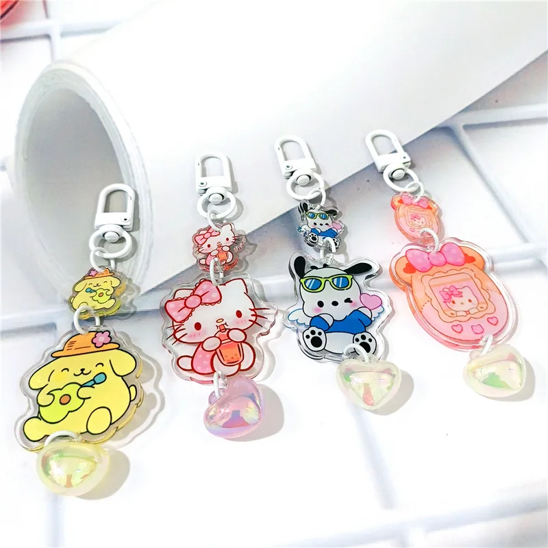 

New Kawaii Sanrios Hellokittys Kuromi Mymelody Cinnamoroll Pochacco Pompompurin Key Chain School Bag Pendant Gift Toys For Girls