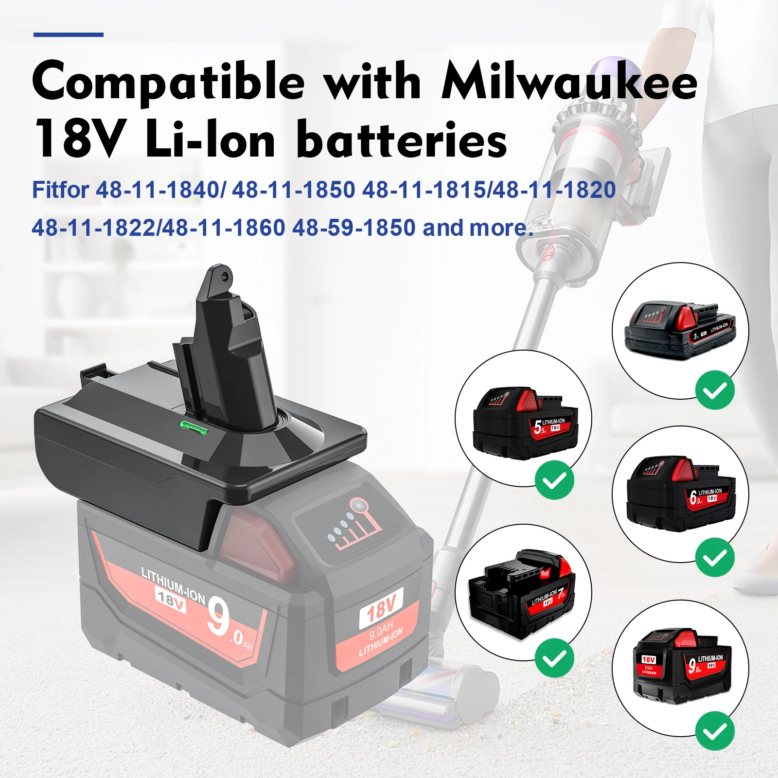 Adattatore per convertitore batteria al litio Makita/Dewalt/Milwauke 18V per strumento aspirapolvere serie Dyson V6 V7 V8 DC58/SV11/SV10