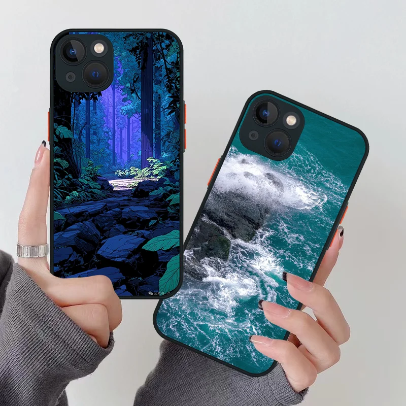 Anime Landscape Scenes Black Phone Case - Premium Silica Cover