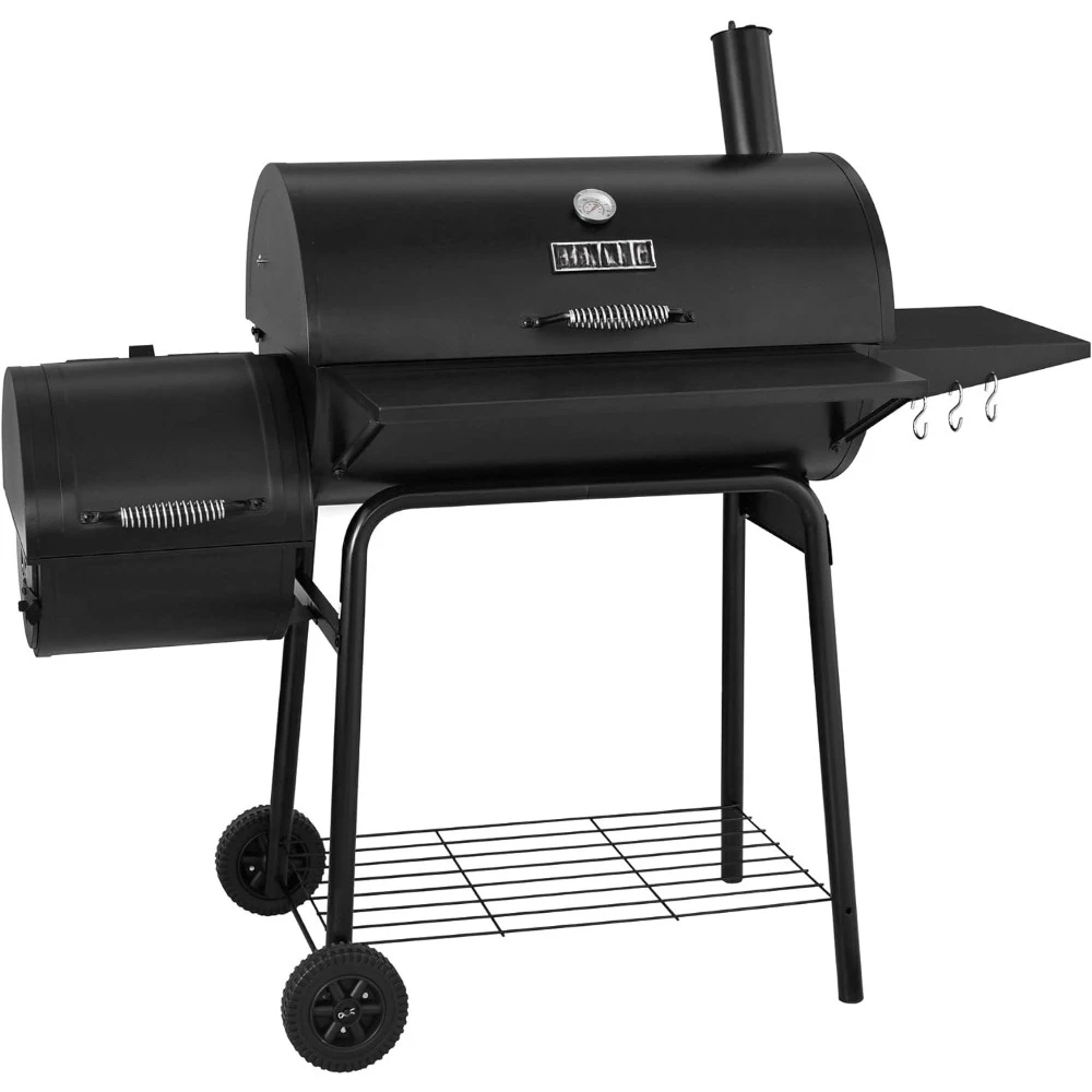 

BBQ Charcoal Grill and Offset Smoker, 811 Square Inch, Cooking Surface, Outdoor for Camping, Black Barbecue, Free Shipping