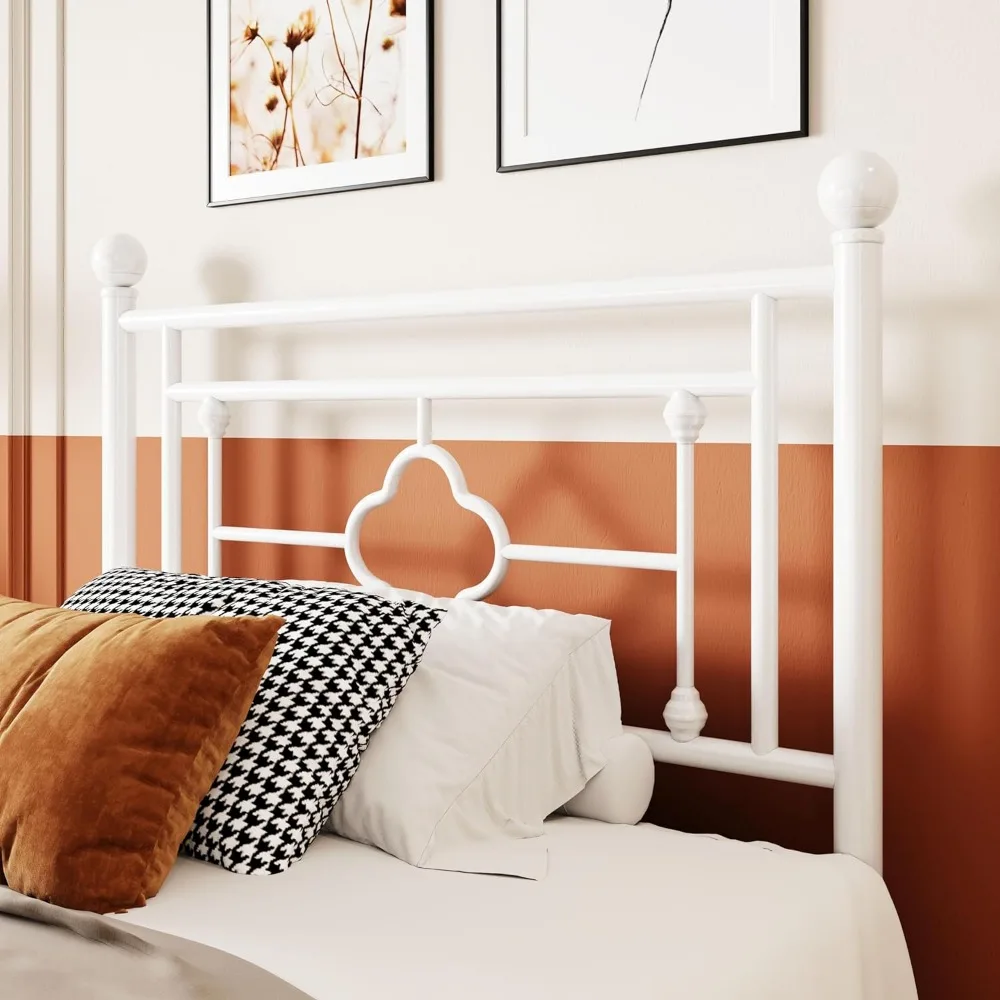Twin Size Metal Platform Bed Frame with Victorian Vintage Headboard and Footboard Mattress Foundation Under Bed Storage