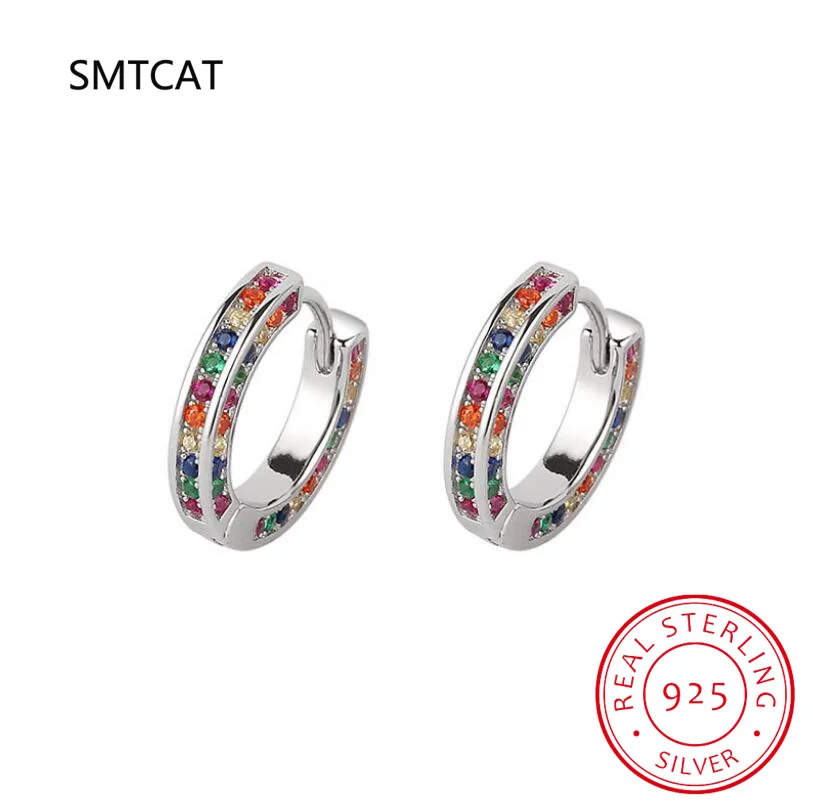 925 Sterling Silver Women Colorful Zircon Hoop Earrings for Girls Wedding Party Fine S925 Jewelry DS3523 silver hoop earrings silver earrings hoop earrings womens earrings