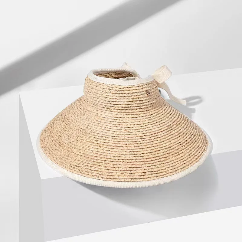 25 Lady Summer Empty Top Sun Visor Hat Summer Straw Wide Brim Sun Cap Uv Protection Hat Raffia