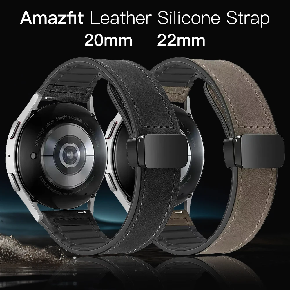 

Leather Silicone Strap For Amazfit GTR 4 3 2 Pro GTS 4 3 2 Mini Band Wristband Bracelet For Amazfit Bip 5 3 Pro 20mm 22mm Strap