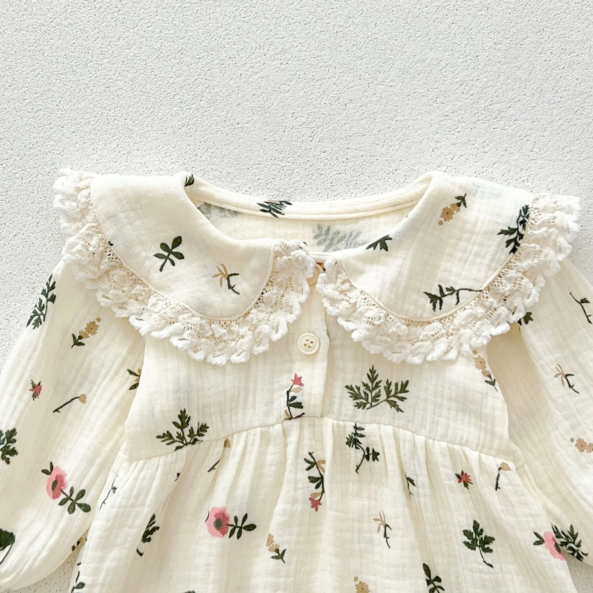 Herbst Neugeborenen Baby Mädchen Süße Blume Strampler + Stirnband Musselin Revers Strampler Kinder Onepiece Mode Baby Kleidung – Detail 11