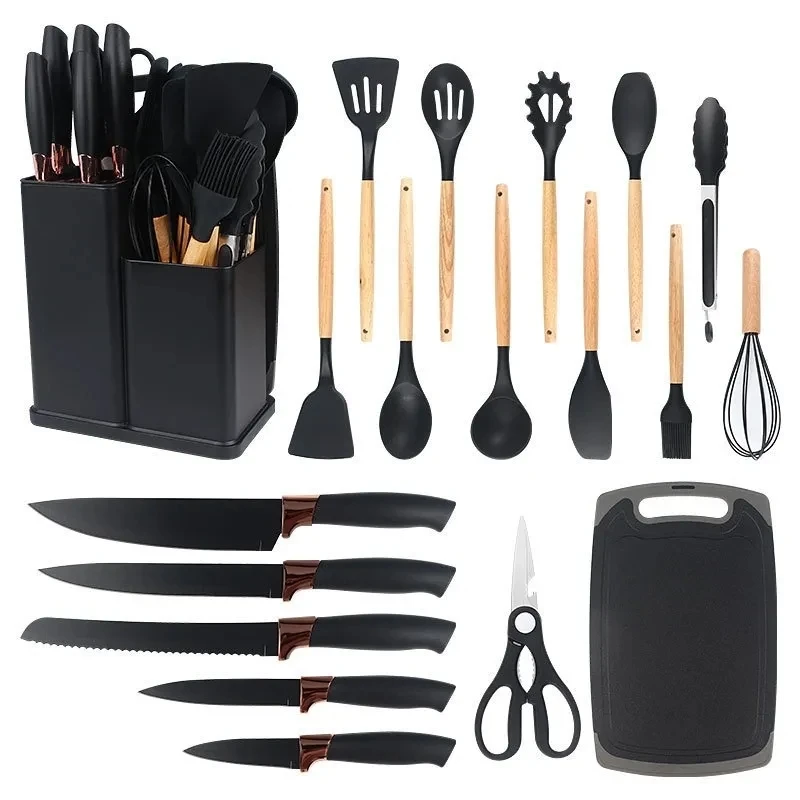 19 Piece Kitchenware Set with Silicone Tools and Knives