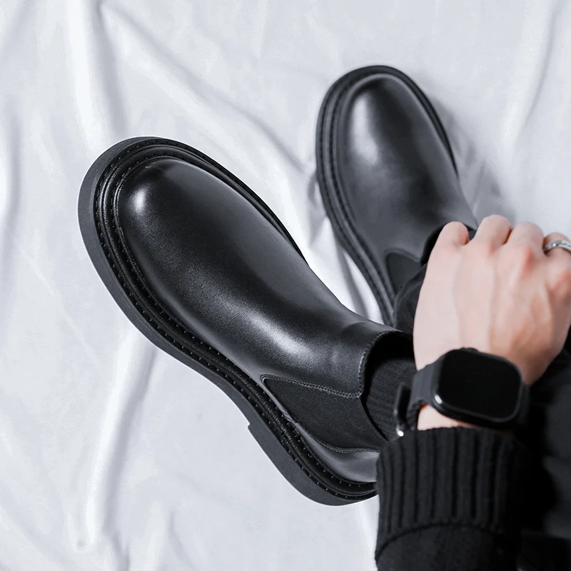 New British style thick bottom sleeve Chelsea boots fashion casual simple men's shoes