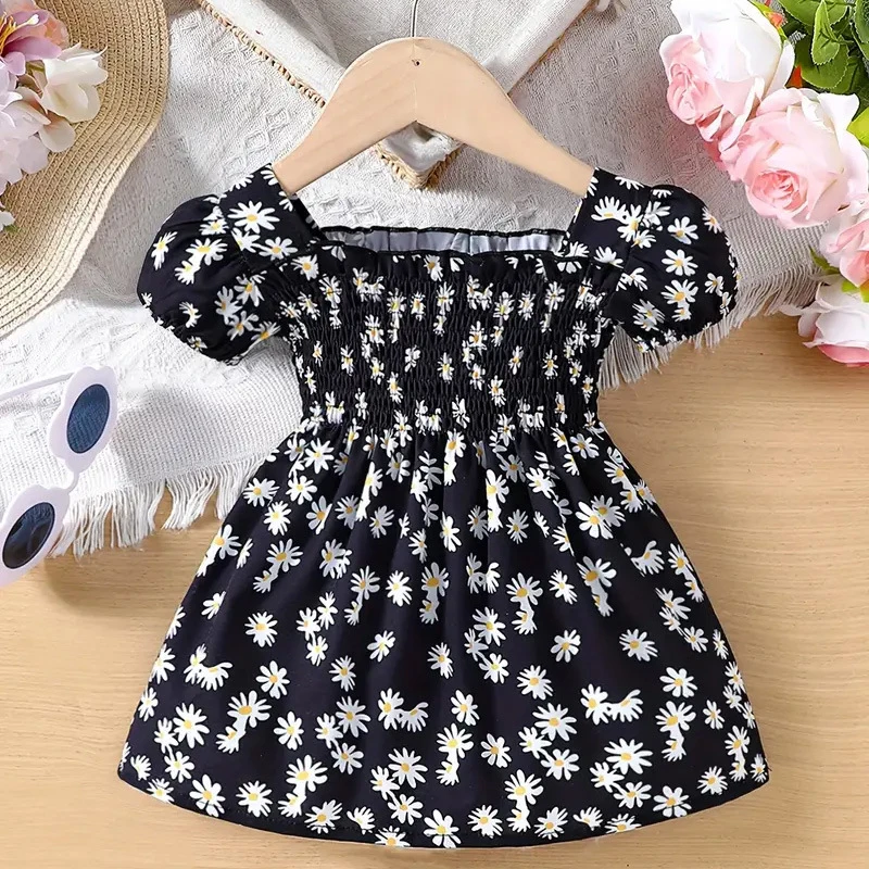 

0-24M Summer Sweet Baby Girls Puff Sleeve Daisy Pattern Dress Kids Birthday Party A-line Princess Dress for Girl