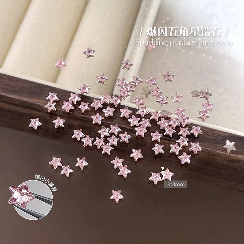 Mini 3mm Star Zircon Nail Flat Bottom Sparkling Zircon Christmas Pentagram Nail Decoration Accessories