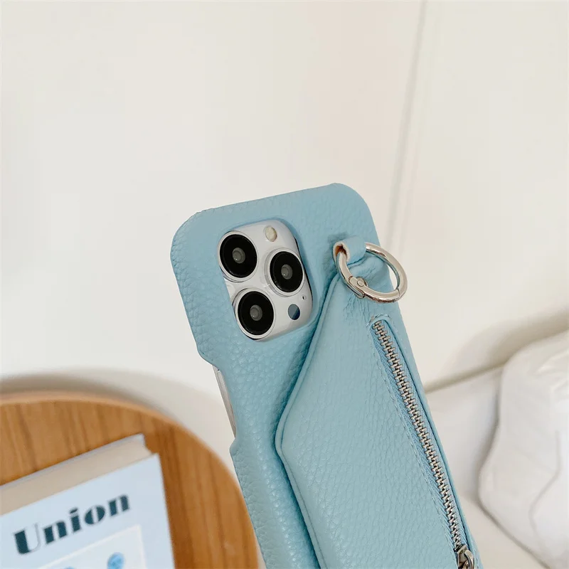 Lychee PU Leather Wallet Cover with Zipper and Stand