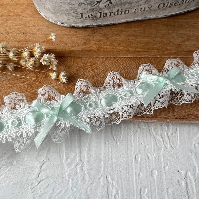100cm French Lolita Bow Pleated Lace Trim Ribbons For Dress Clothing Curtains Decor Crafts Diy Sewing Accessories Party Supplies