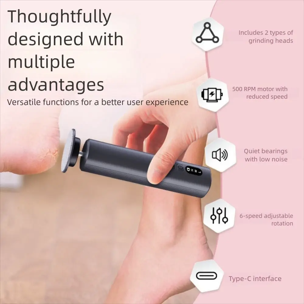 6-Speed Electric Foot Grinder Screen Display Replacement Sandpaper Automatic Callus Remover Nail File Head low noise
