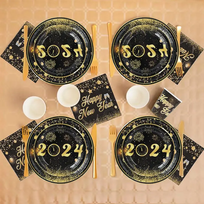 Happy New Year Party Supplies Tableware New Year Plates Cups Napkins T