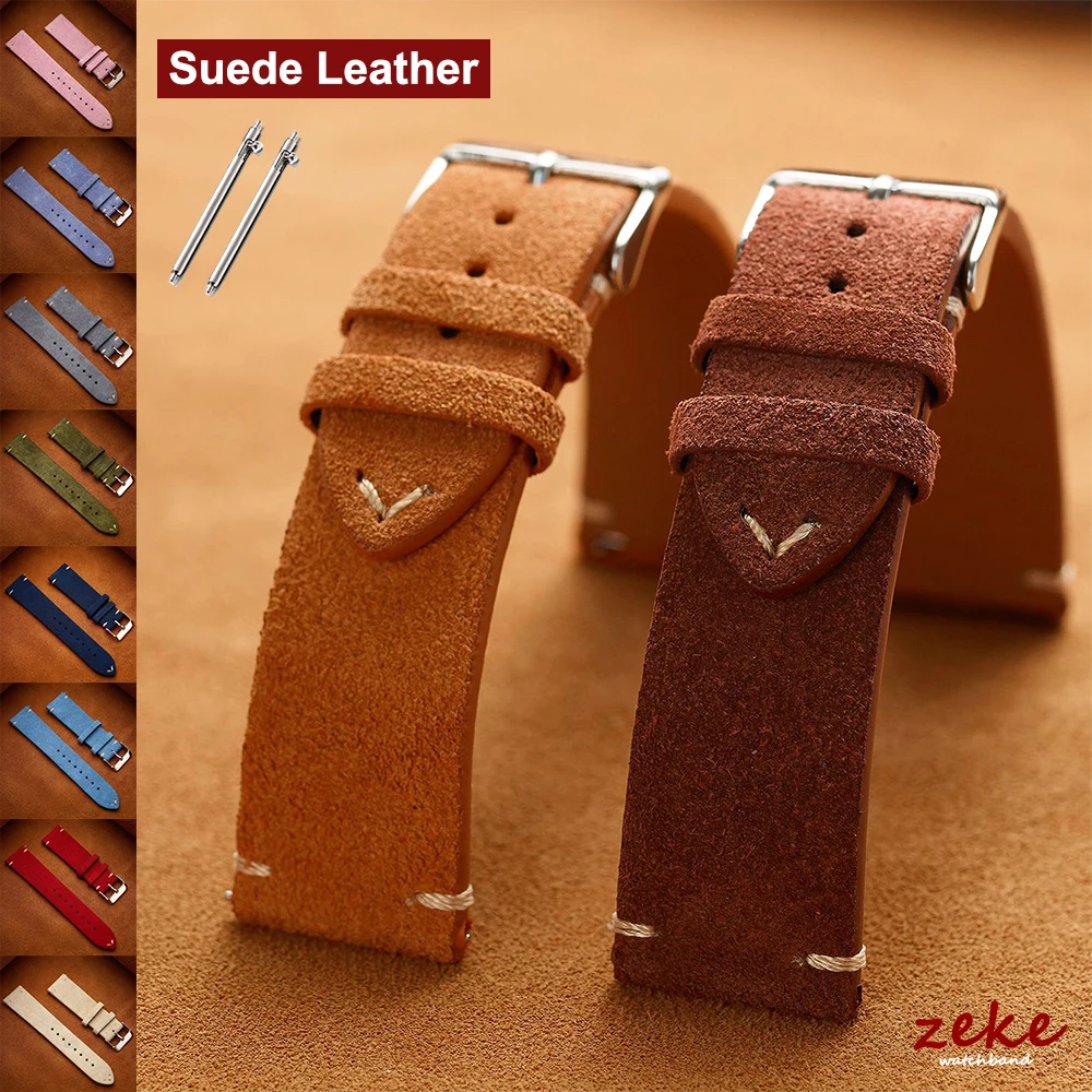 Elegant Brown Genuine Leather Suede Watch Band - Quick Release Strap, Available in Multiple Sizes