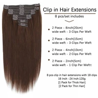 Extensions de cheveux à clipser, cheveux humains naturels, couleur naturelle # 4 extensions de cheveux à clipser brun chocolat, 8 pièces, couleur noire naturelle, 24 pouces 5